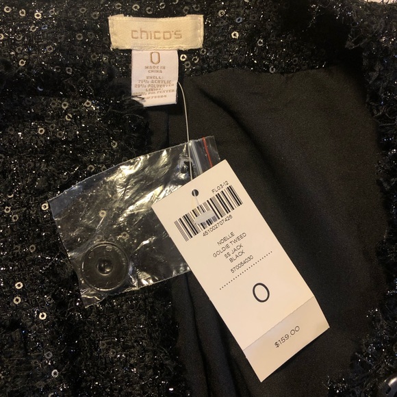 NWT Chico’s Noelle Goldie Tweed Black Sequined Blazer S - Picture 12 of 13